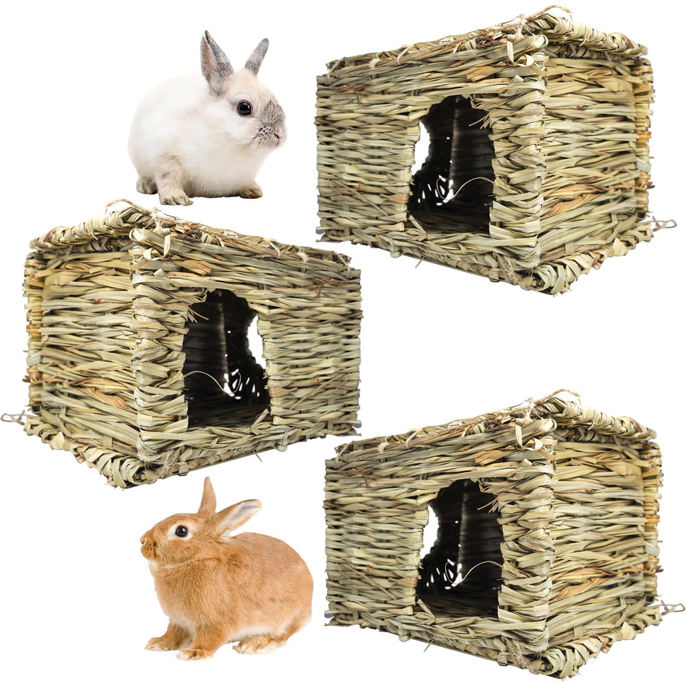 Hamiledyi, maison en herbe pour lapin avec fenêtre, espace cosy pour repos et exploration.