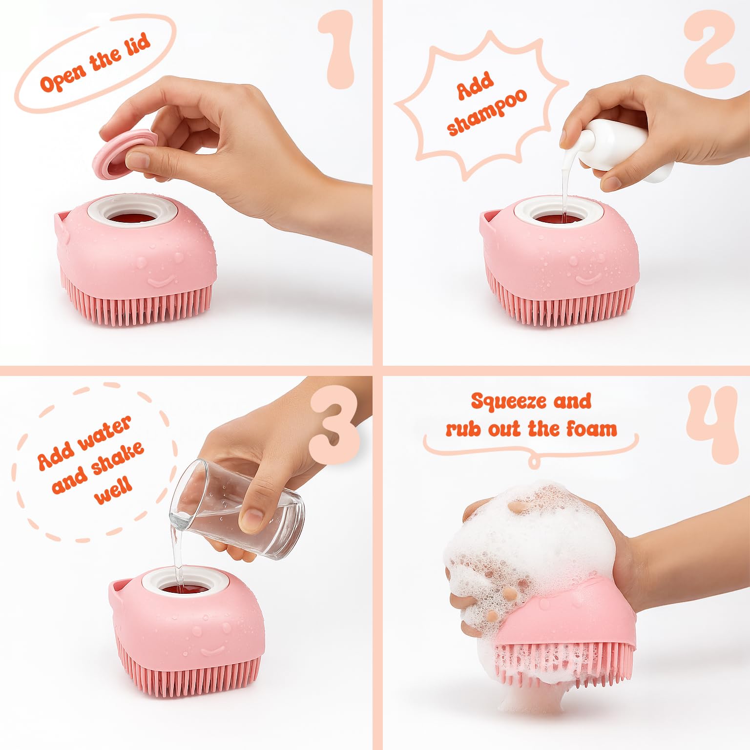 Les brins silicone doux massent et enlèvent les poils morts.