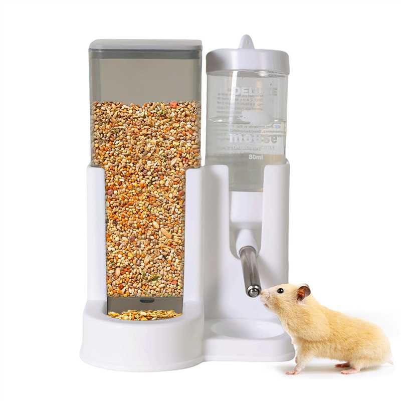 Distributeur Hamster 2-en-1 anti-goutte, pratique et compact pour cage.
