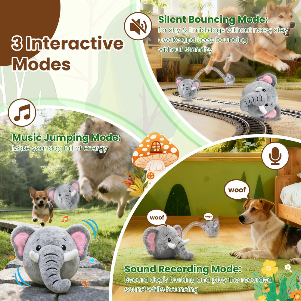 Éléphant interactif Hanarook, jouet vibrant et autonome pour divertir chiens de toutes tailles.