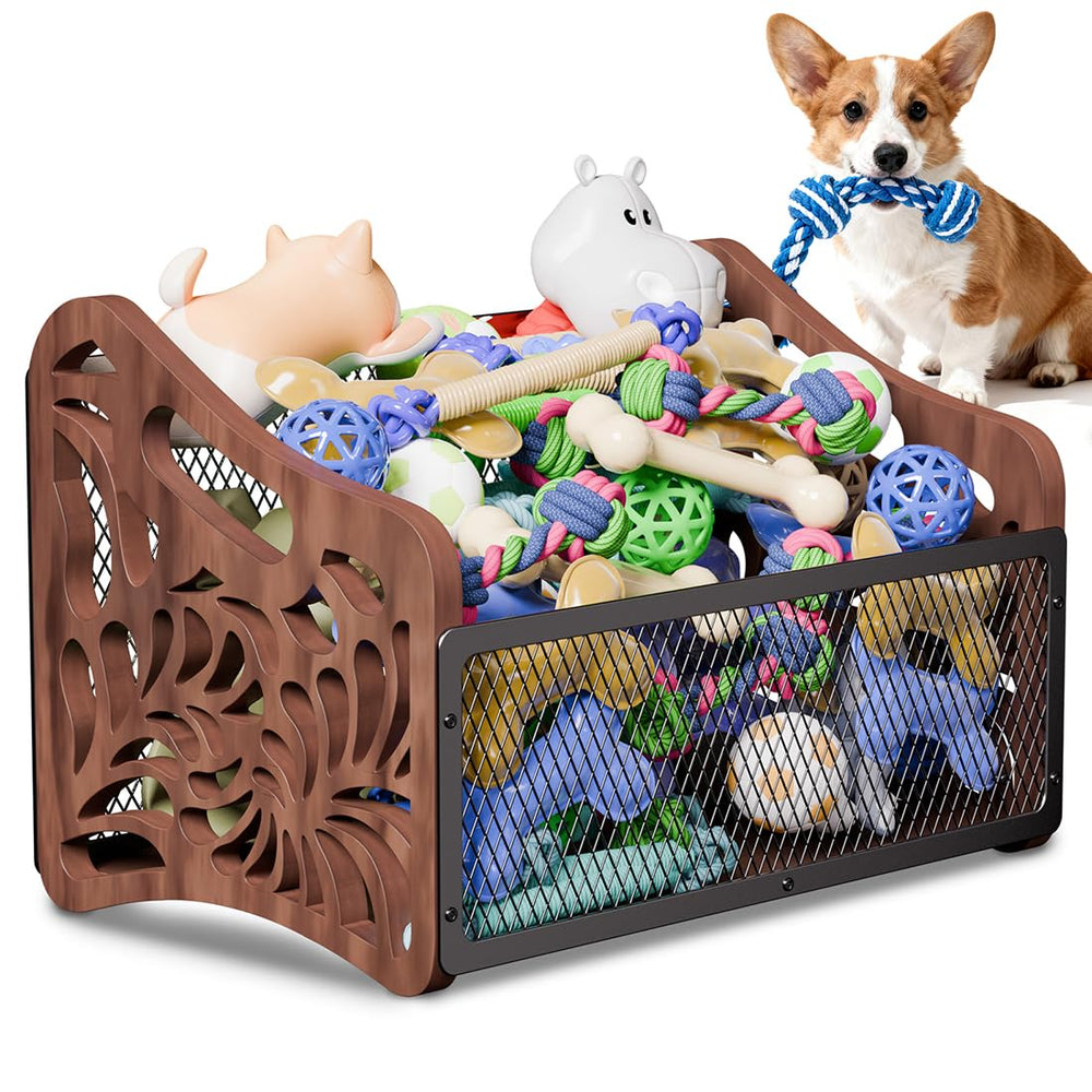 Panier Handrong pour chien, grand et bois, rangement pratique des jouets.