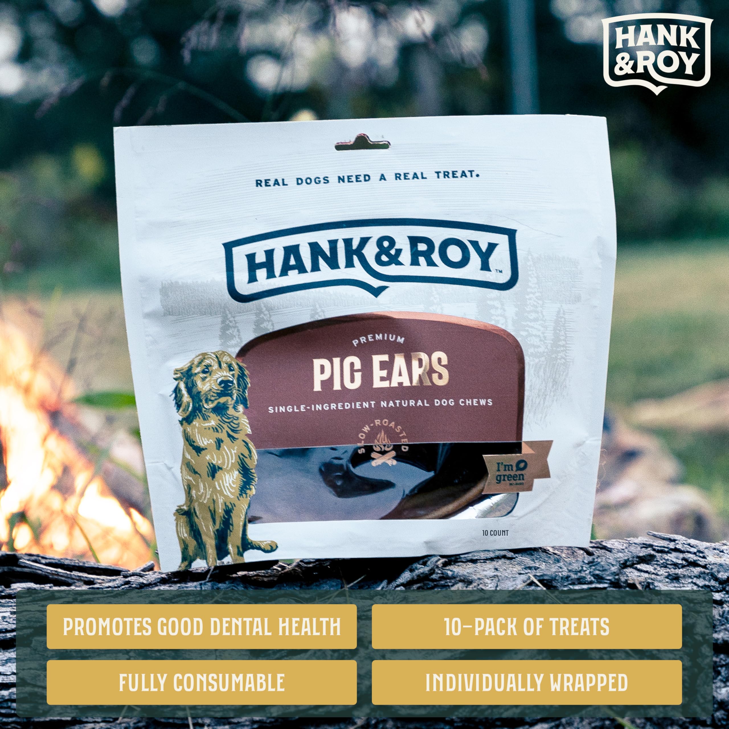 Hank & Roy Oreilles de porc pour chien emballage refermable pratique en déplacement.