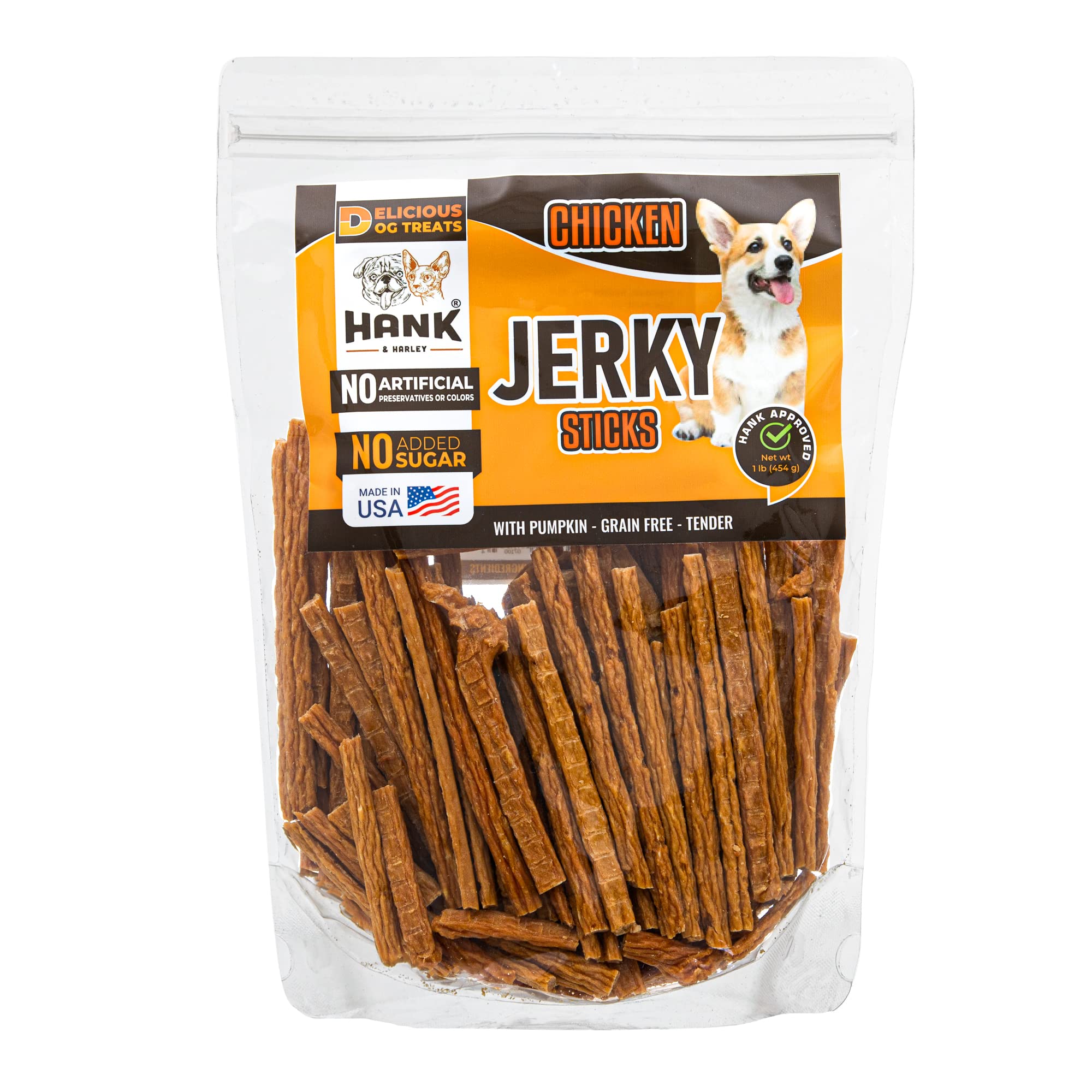 Hank & Harley bâtonnets poulet, texture tendre idéale pour récompenser durant l'entraînement.
