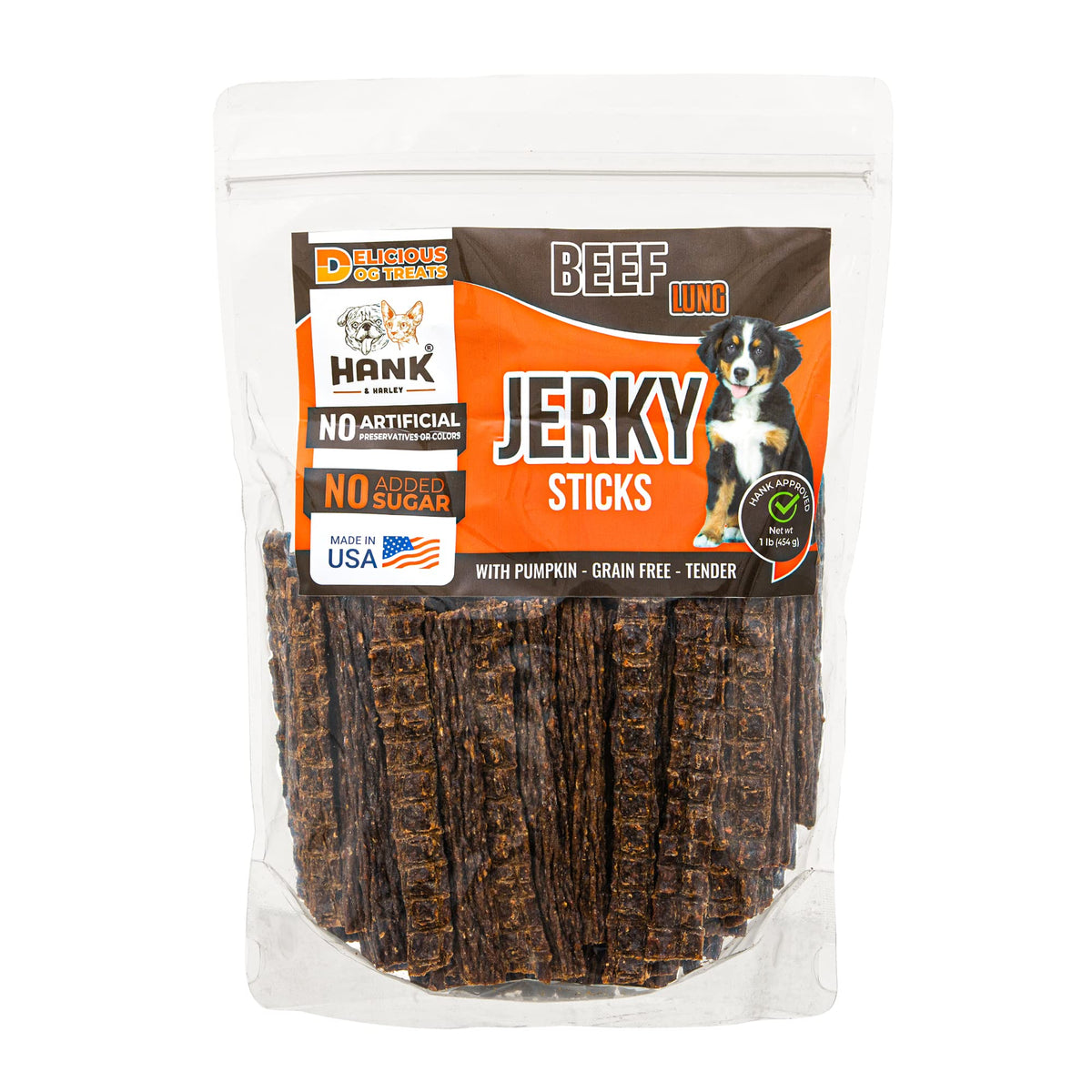 Hank & Harley sticks poumons-boeuf-potiron: friandise souple idéale pour récompenser lors de l'entraînement