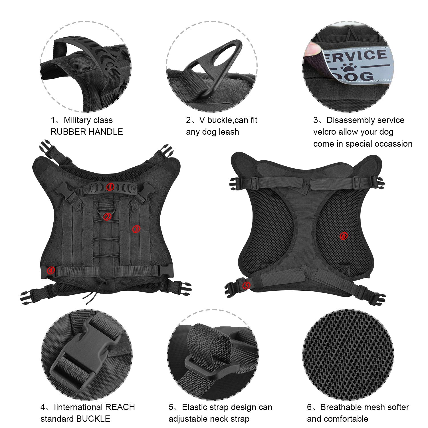 Hanshengday gilet tactique chien utilisation randonnée, systeme MOLLE inclus.