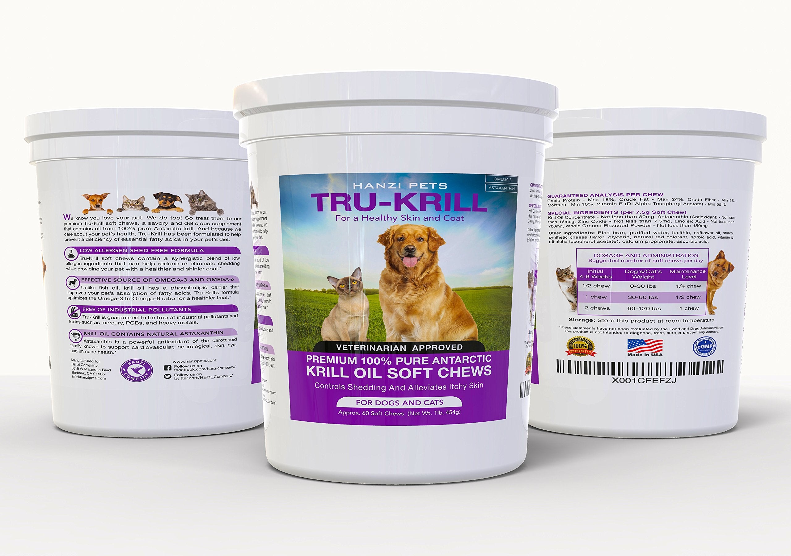 Hanzi Pets - huile de krill garantie sans polluants industriels et toxines.
