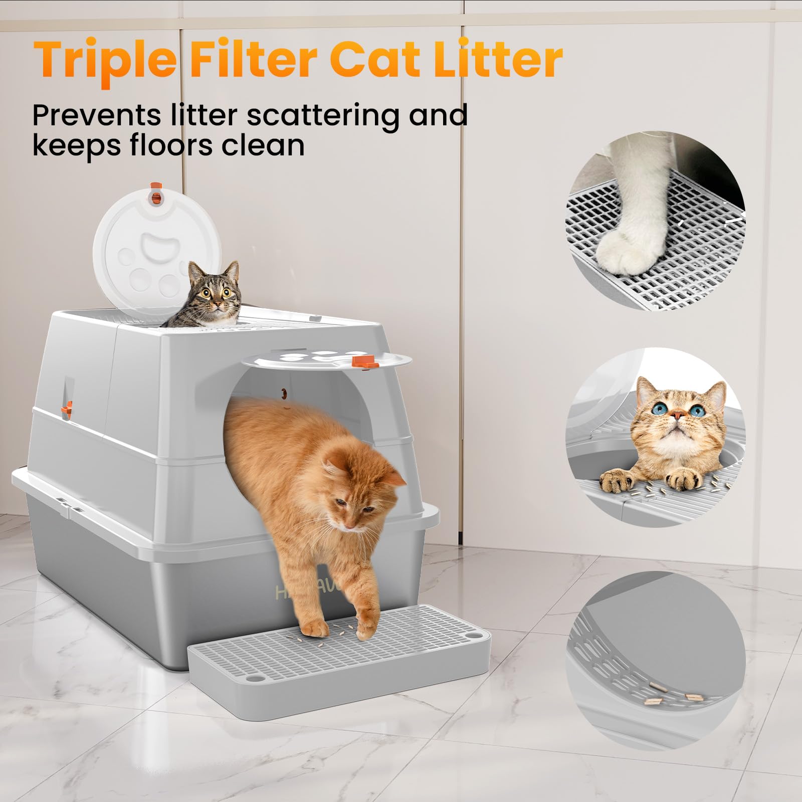 Capacité extra-large de 35L, idéal pour grands chats.