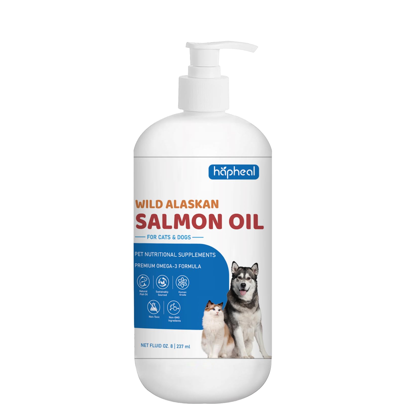 Hapheal huile saumon sauvage — bouteille montrant produit pur et naturel pour chiens et chats