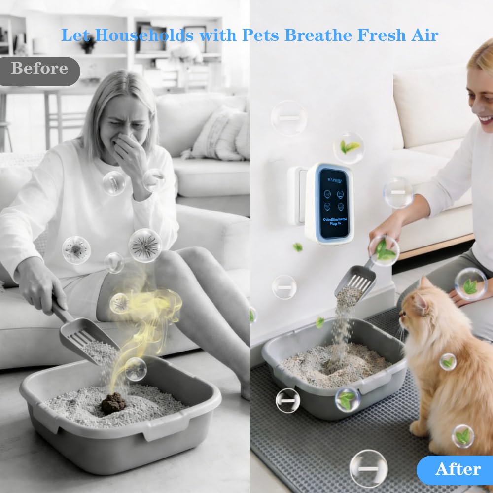 HAPHID désodorisant litière chat, design compact pour petits espaces.
