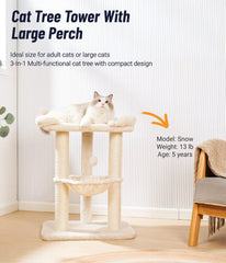 Happi N Pets Arbre à Chat 28 base solide beige assure stabilité pendant les jeux.