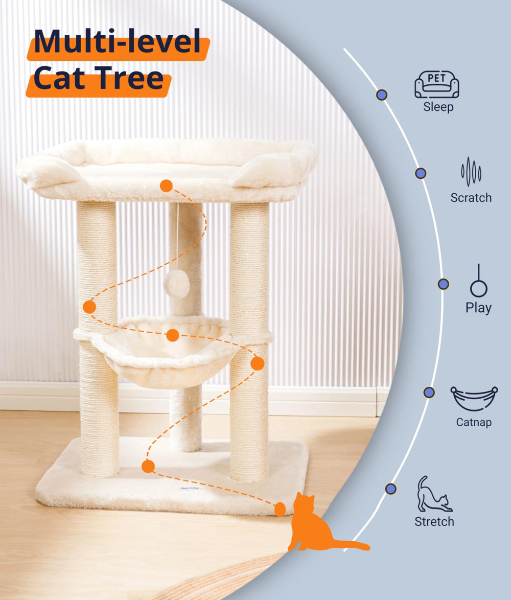 Happi N Pets Arbre à Chat 28 hamac douillet favorise les siestes et l'observation.