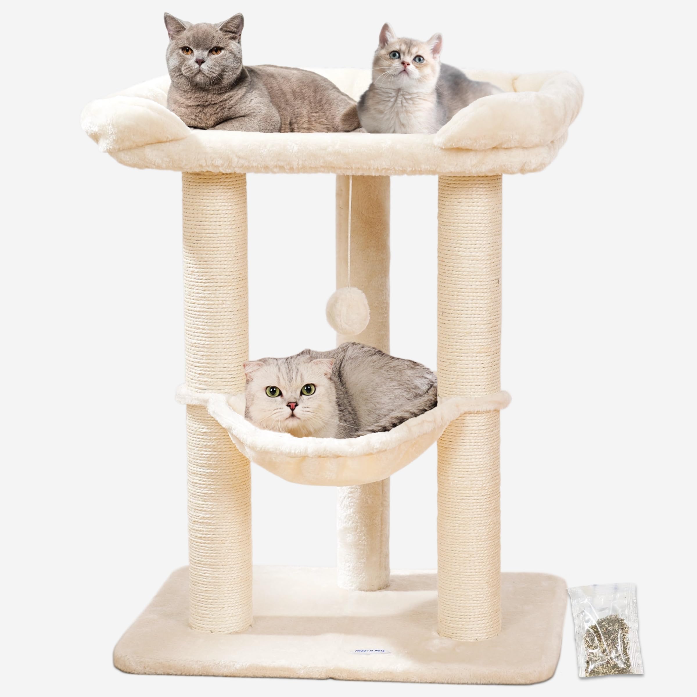 Happi N Pets Arbre à Chat 28 perchoir grand beige offre repos et vue agréable.