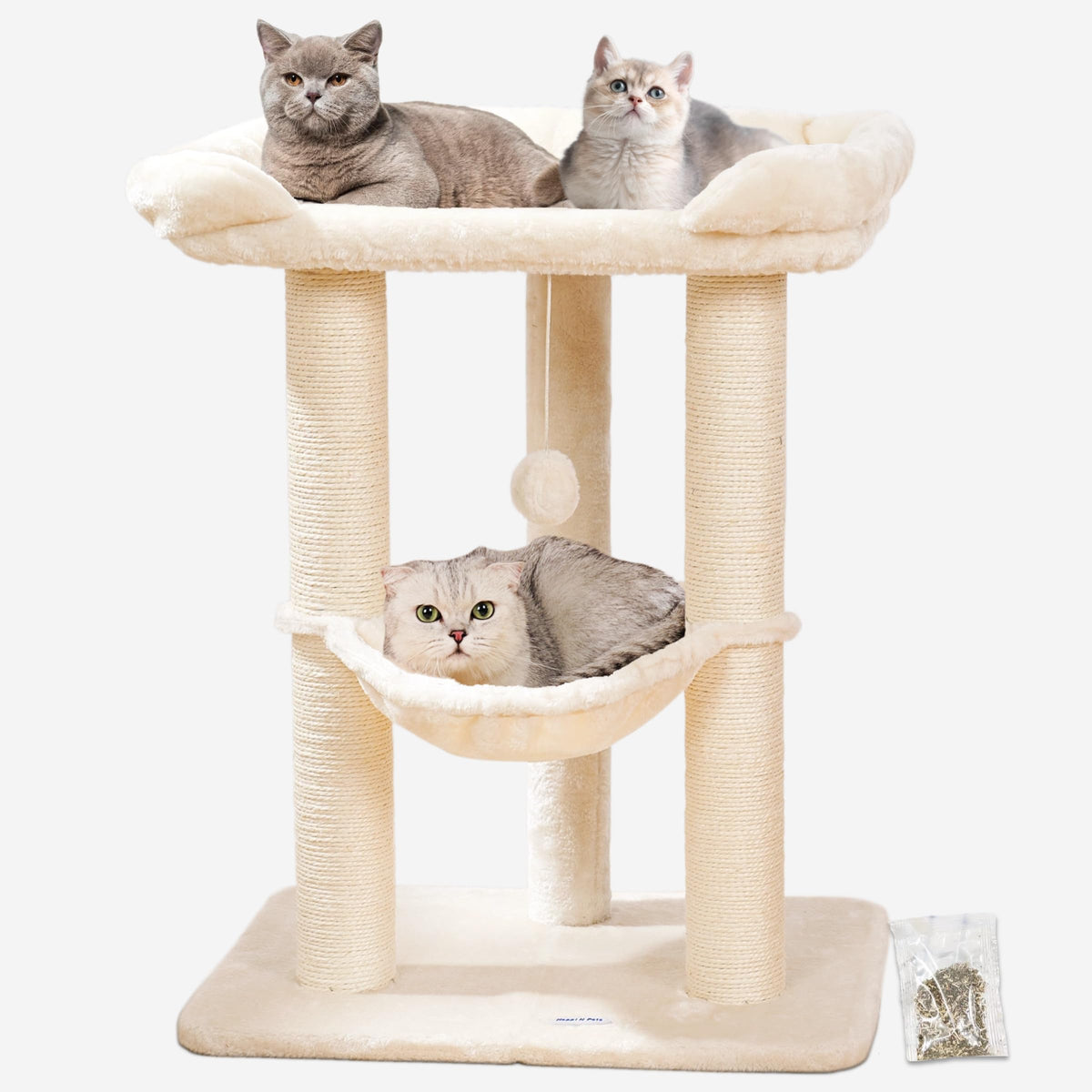 Happi N Pets Arbre à Chat 28 perchoir grand beige offre repos et vue agréable.