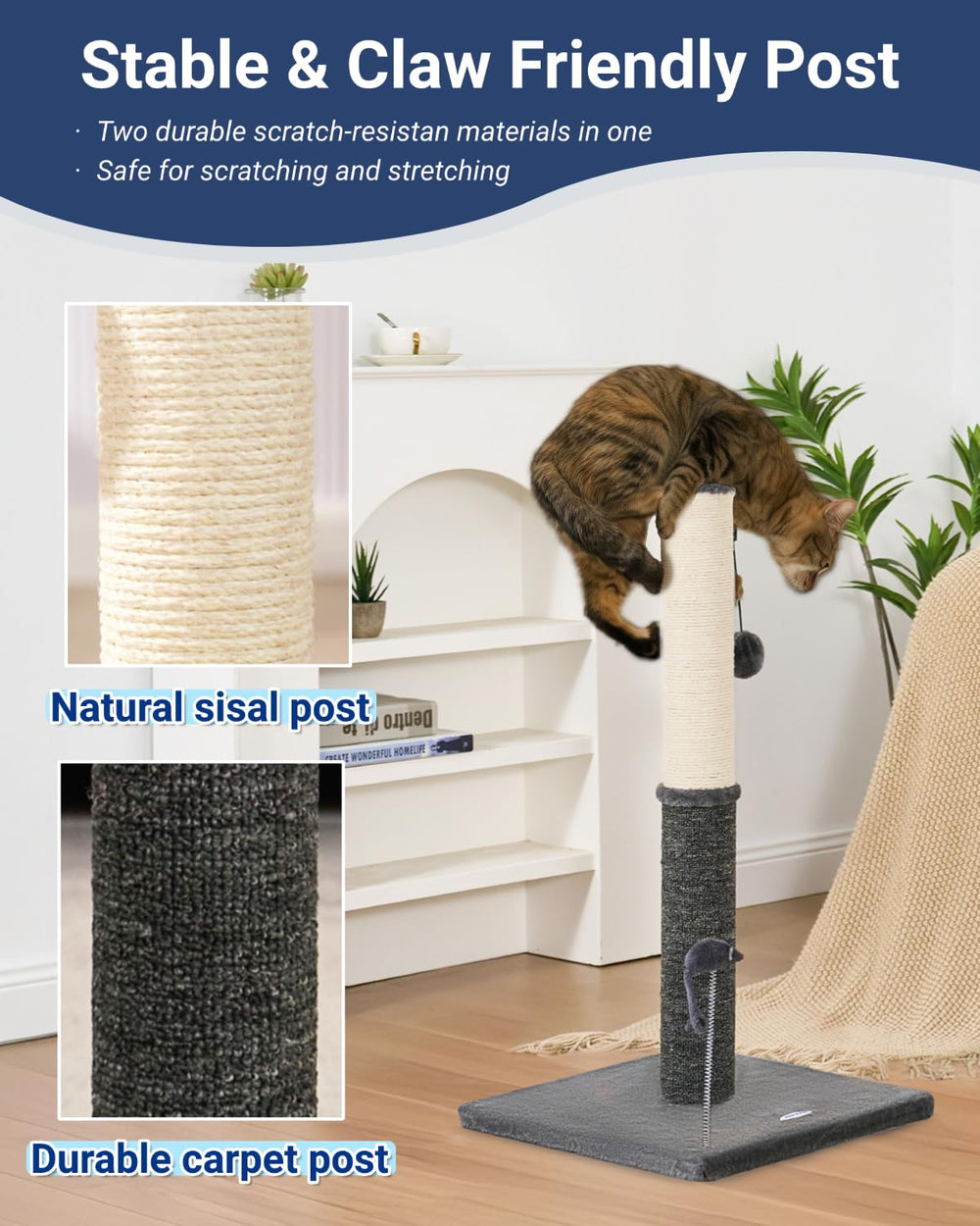 Griffoir Happi N Pets avec moquette douce pour chats sensibles.