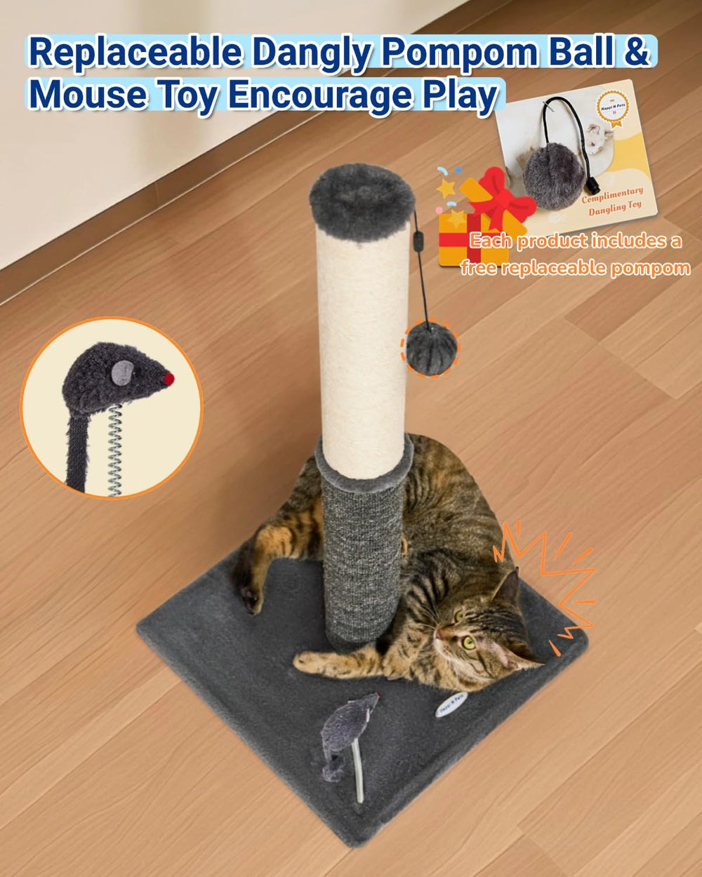 Jouet souris inclus Happi N Pets pour stimulation ludique.