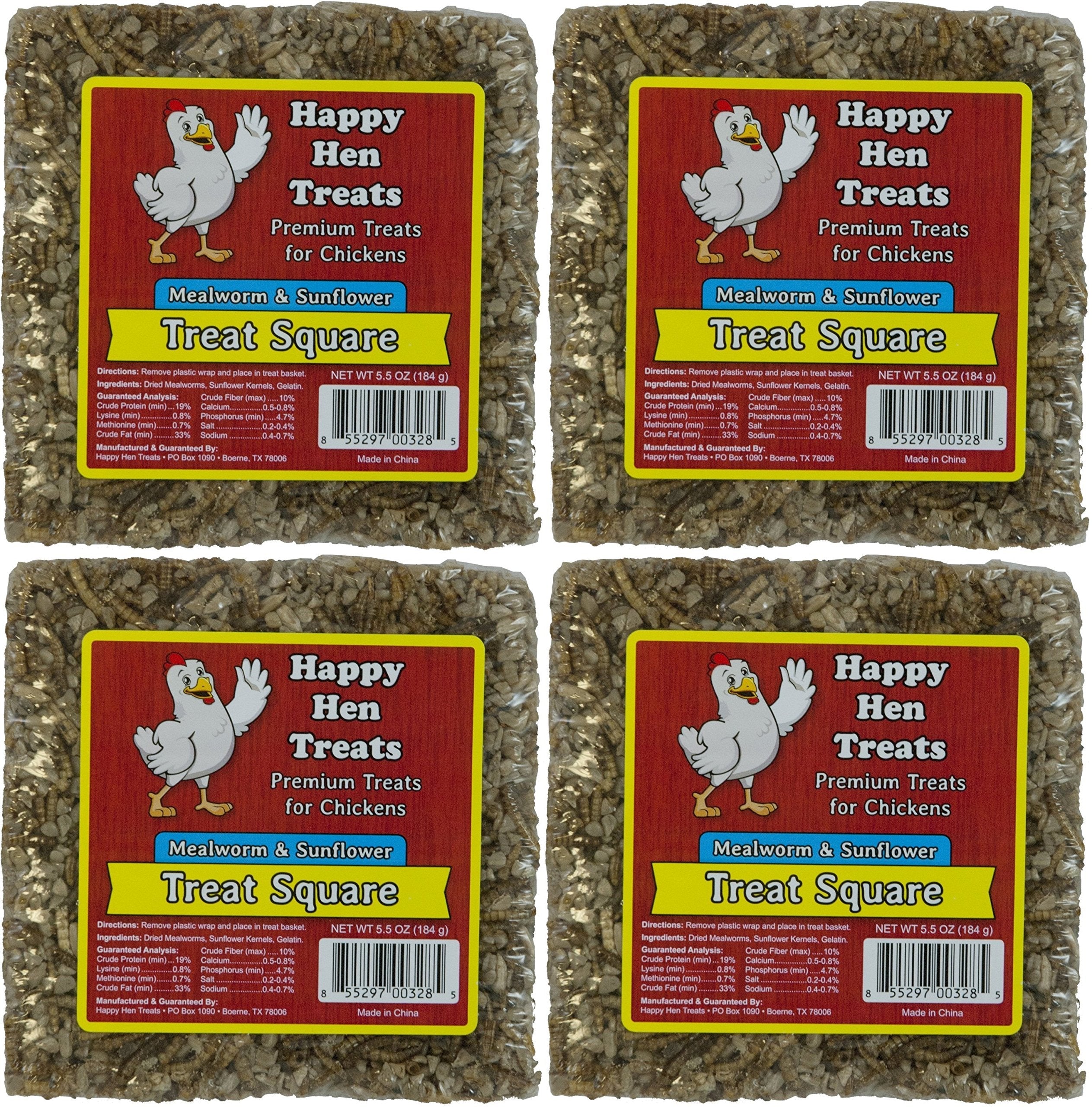 Friandise Happy Hen Treats, carré gourmand avec vers de farine et graines de tournesol, idéale pour récompenser les poules.