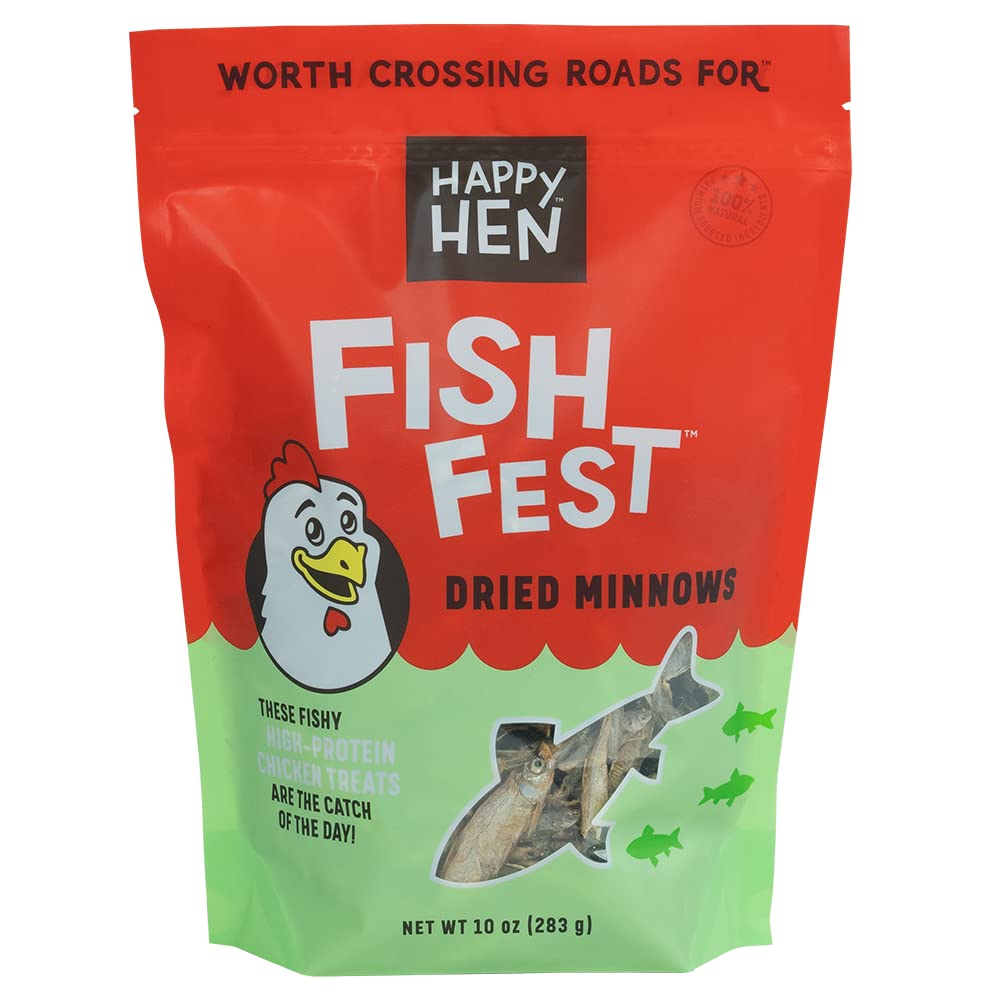 Happy Hen Treats Fish Fest vairon séché, riche en protéines pour l'entraînement des poules.
