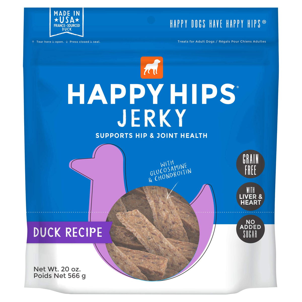 Happy Hips canard – emballage 20oz, friandise pratique.