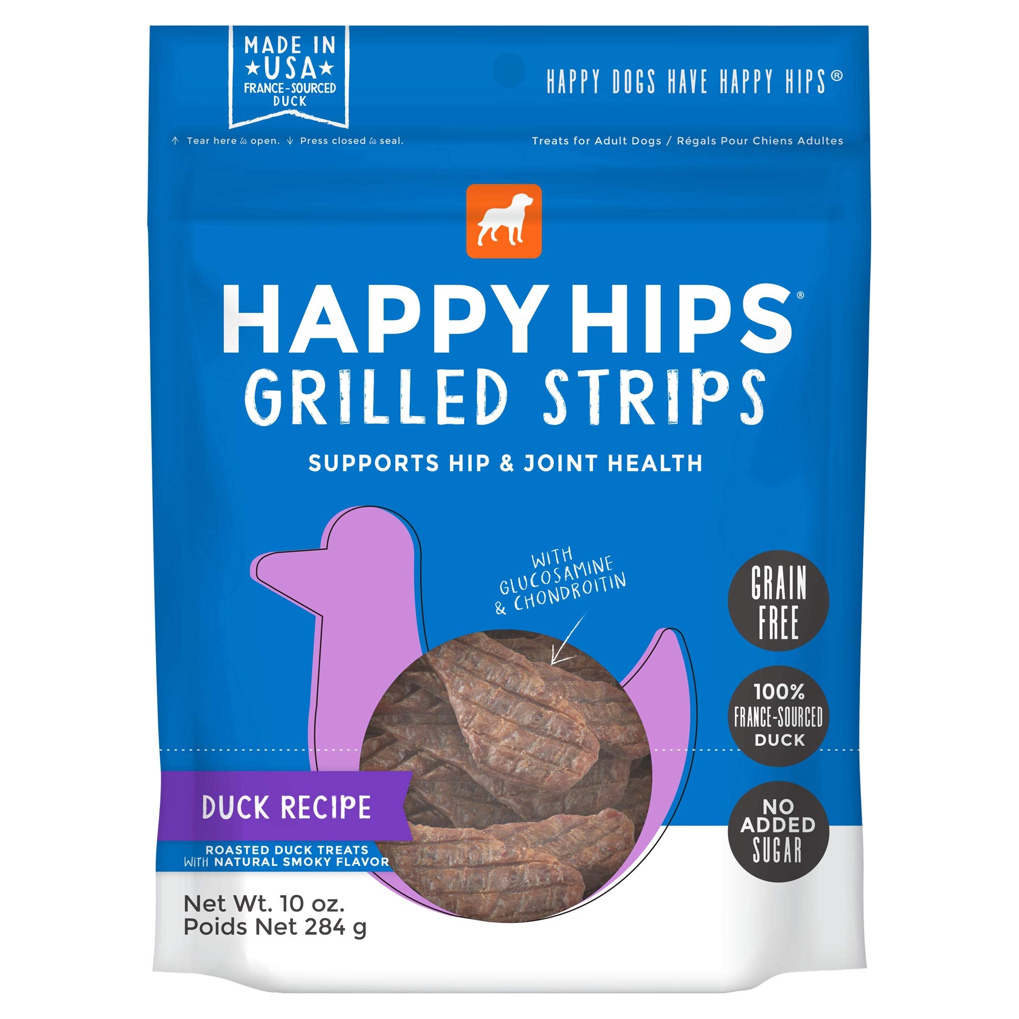 Happy Hips tranches-canard-grillees: friandise protéinée pour chiens actifs