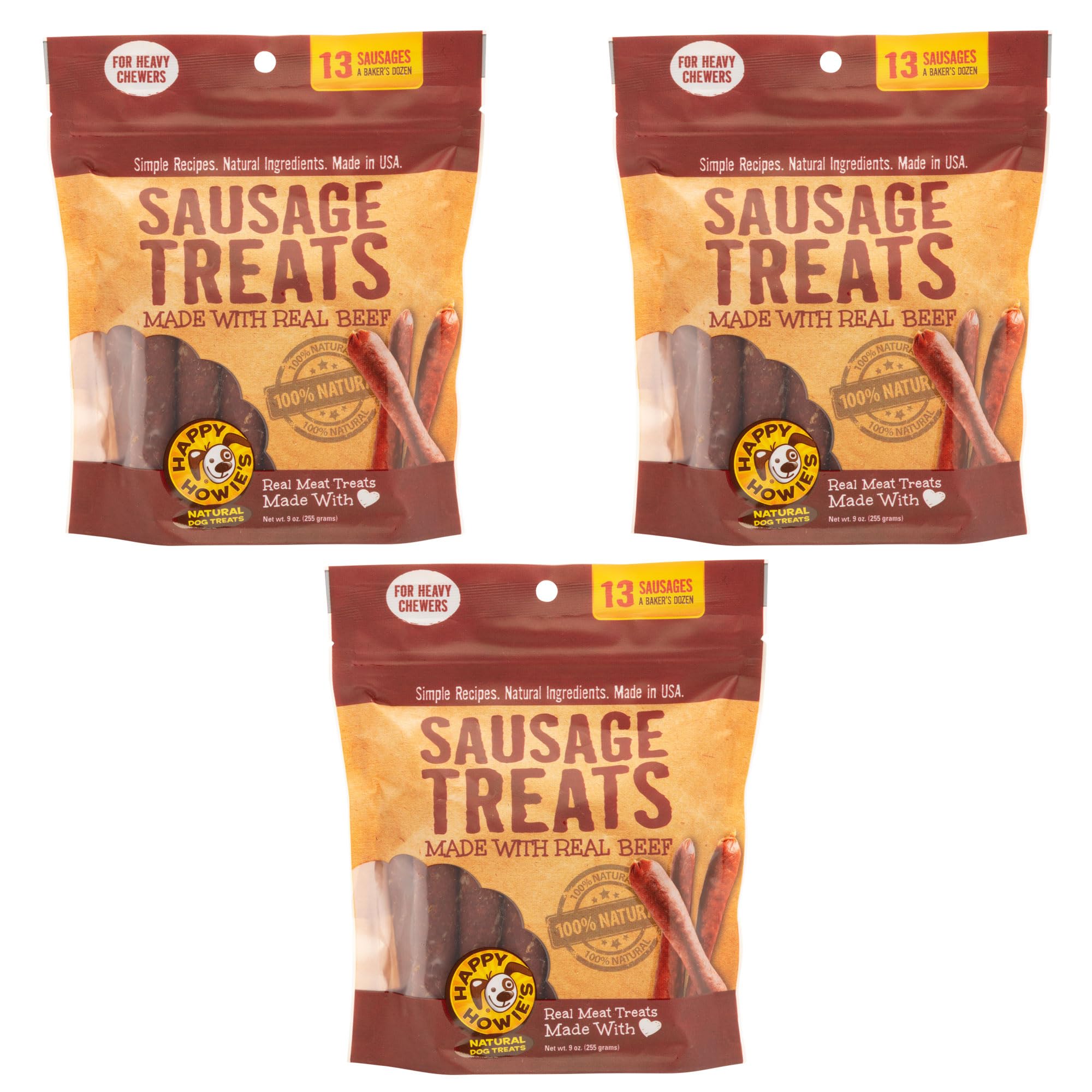 Friandise Happy Howie's - saucisse boeuf cuite, régal doux pour récompenser.