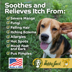 Application sur la peau avec Happy Jack Dermacide, soulage démangeaisons locales.