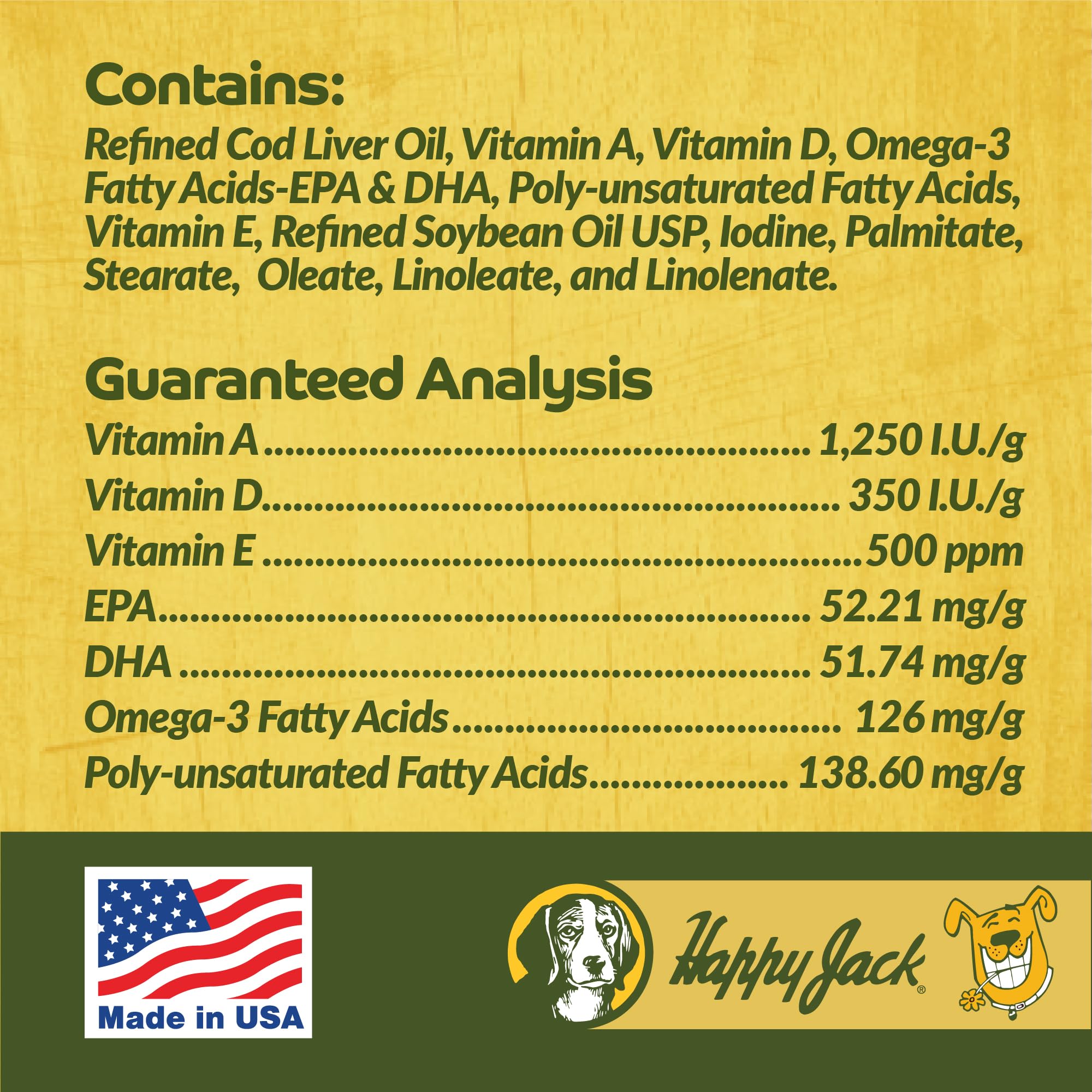 Happy Jack huile foie morue – idéal pour chiens souffrant de sécheresse cutanée.