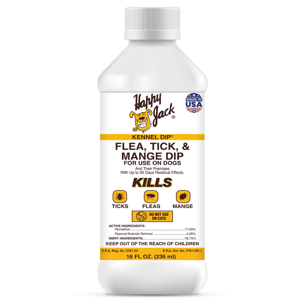 HAPPY JACK Kennel Dip, bouteille 16 oz prête à traiter puces et tiques.