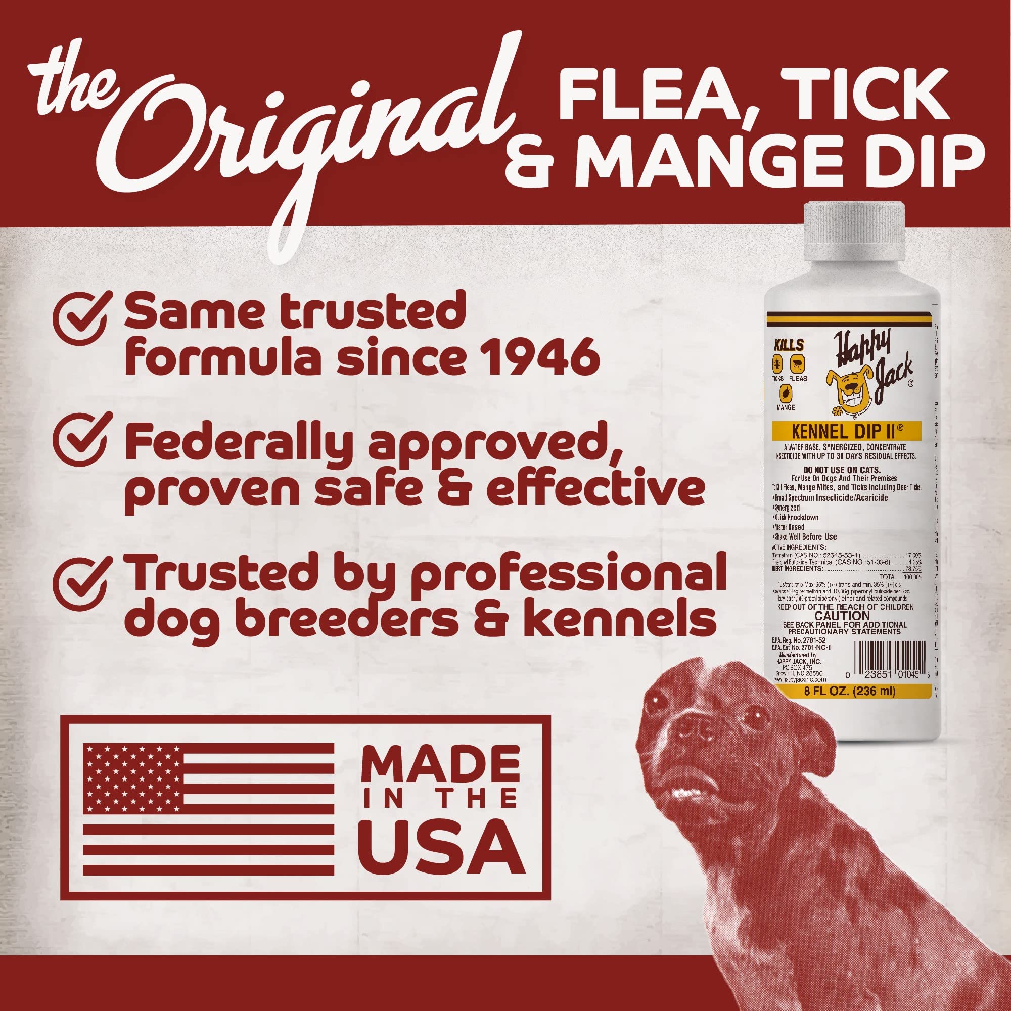 HAPPY JACK Kennel Dip, pulvérisation intérieur extérieur pour chiens.