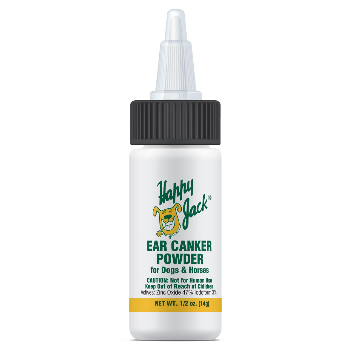 Poudre HAPPY JACK pour oreilles de chien, soutien potentiel aux infections.