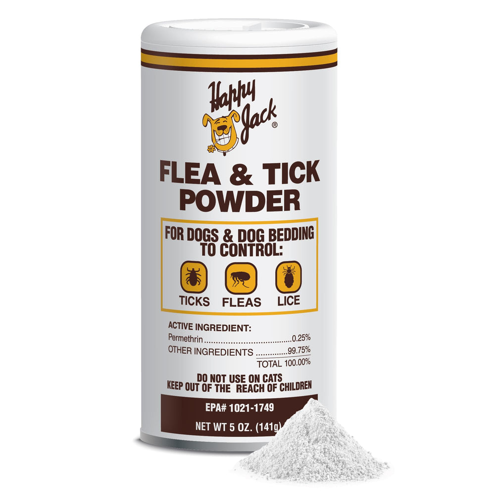 Happy Jack poudre pour chiens-puces-tiques sur le pelage, action rapide sur contact.