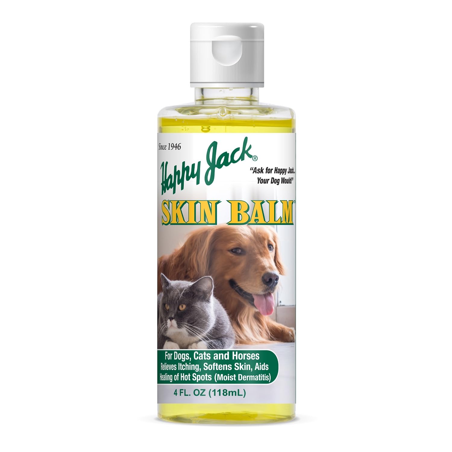 Happy Jack Skin Balm, flacon prêt à l'emploi, soulage rapidement les démangeaisons.