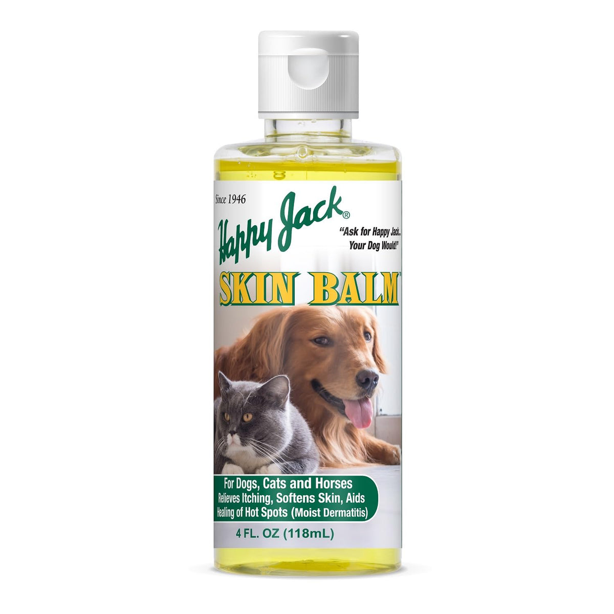 Happy Jack Skin Balm, flacon prêt à l'emploi, soulage rapidement les démangeaisons.