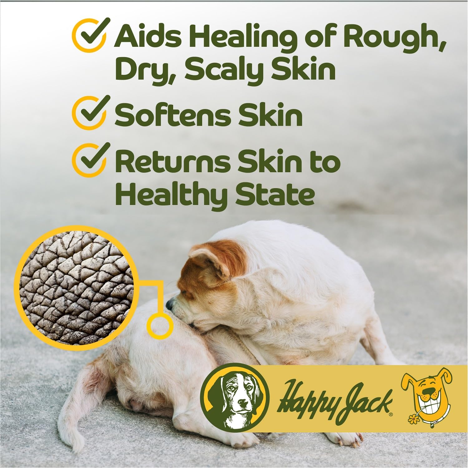 Happy Jack Skin Balm zone irritée chien, prête pour l'application.