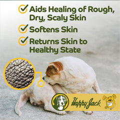 Happy Jack Skin Balm zone irritée chien, prête pour l'application.