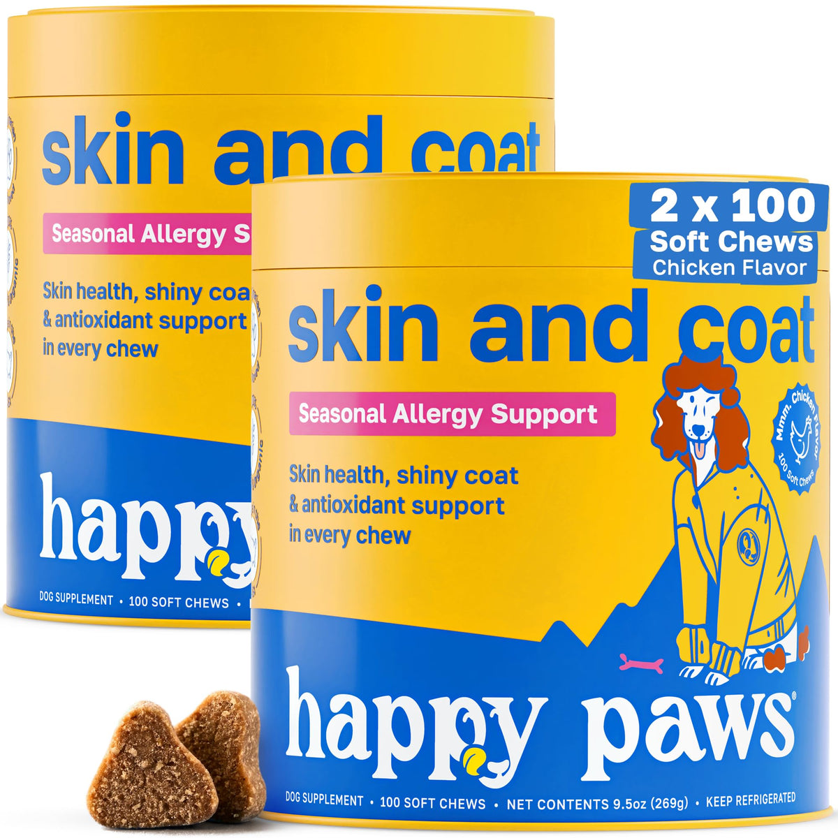 Bouchées molles Happy Paws au poulet vegan pour pelage sain
