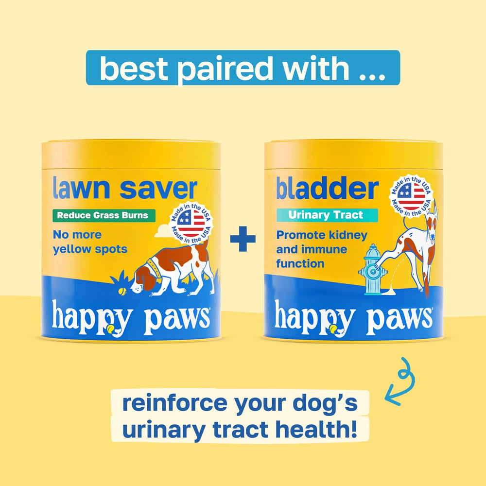 Happy Paws Lawn Saver: liste d’ingrédients démontrant probiotiques et antioxydants.