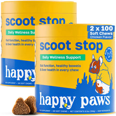 Happy Paws Scoot Stop emballage prêt à l'emploi pour chien, pratique en déplacement.