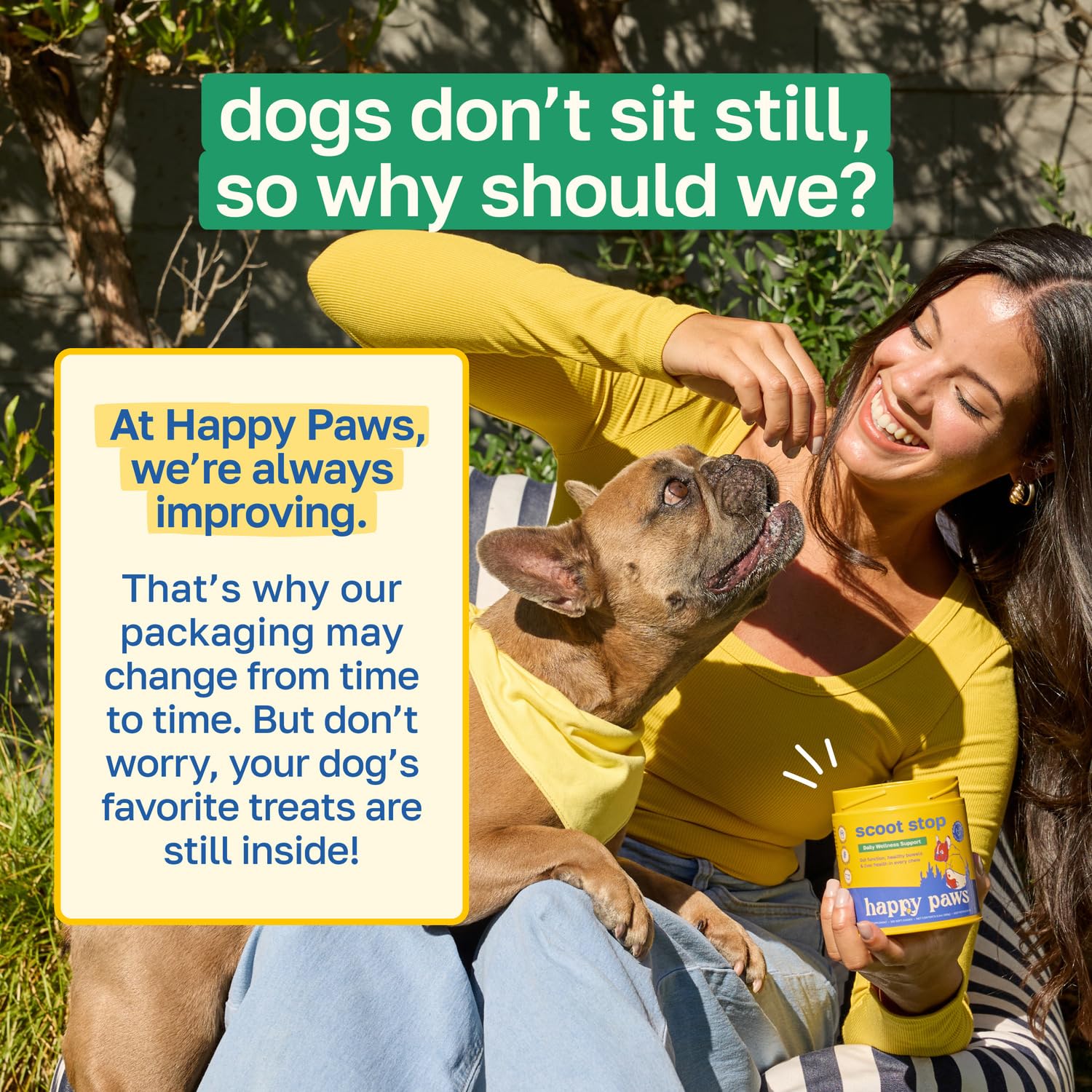 Happy Paws Scoot Stop utilisation quotidienne pratique, à ajouter au repas.