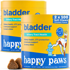 Happy Paws – flacon du supplément urinaire, pratique à intégrer dans la routine.