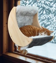 HAPYKITYS hamac-chat fenetres lune pluche, repos doux avec vue extérieure.