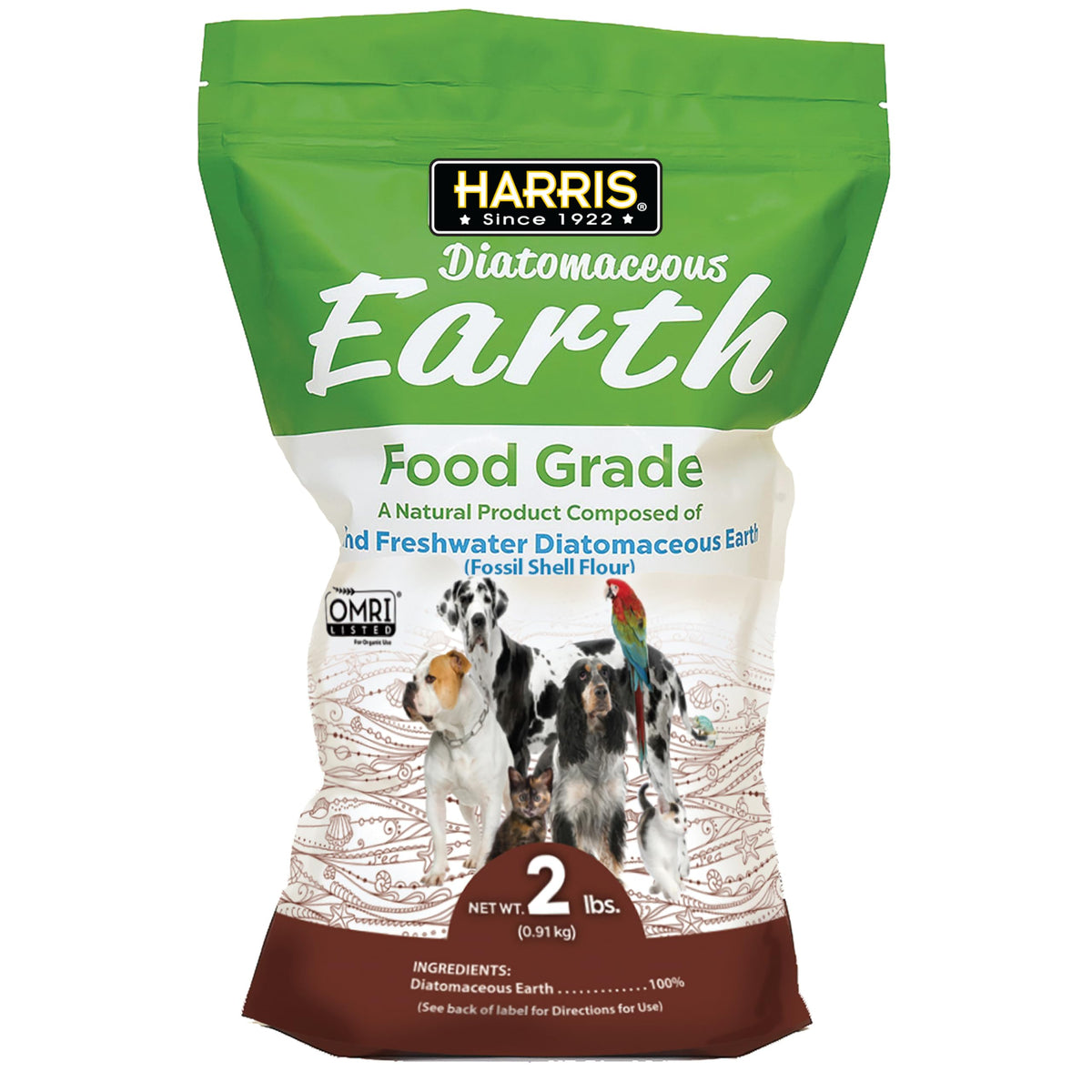 Harris diatomée alimentaire 2 lb prête à être ajoutée à l’alimentation animale.
