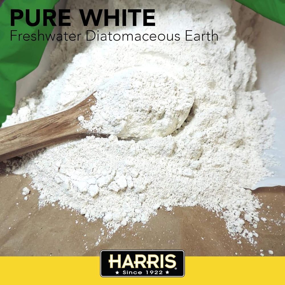 Harris Terre Diatomée Alimentaire 5lb — poudre fine en vue, utilisations potentielles dans le jardin.