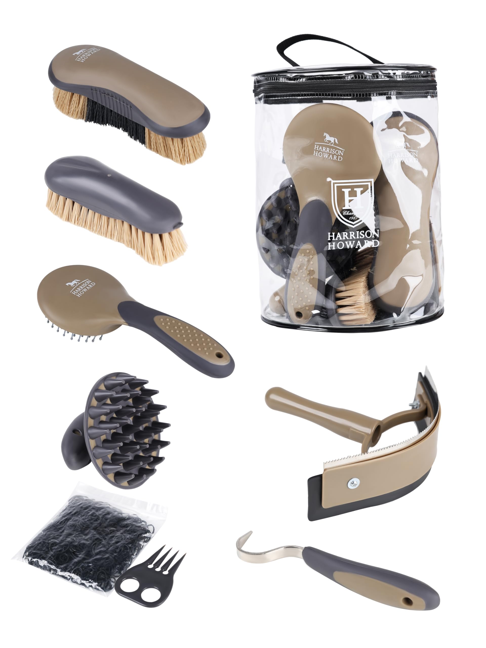 Brosse Harrison Howard pour le corps du cheval, soin quotidien en douceur.