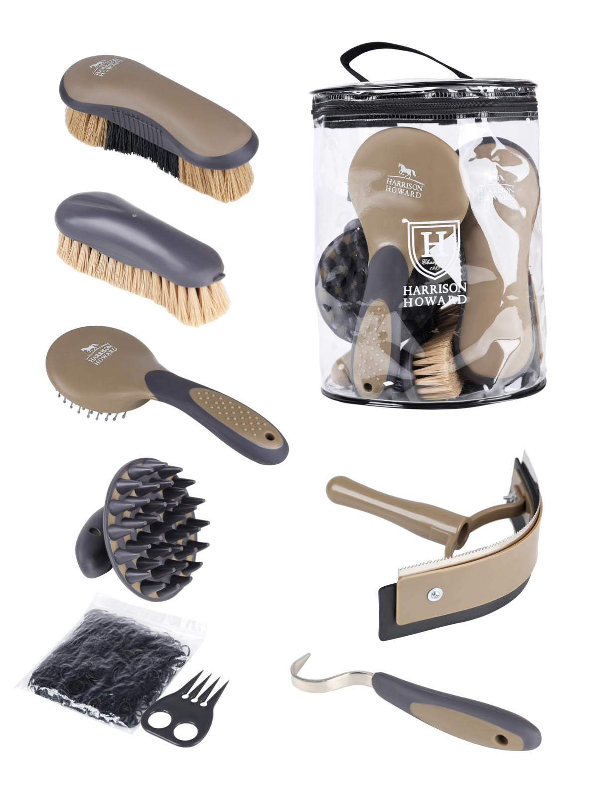 Brosse Harrison Howard pour le corps du cheval, soin quotidien en douceur.