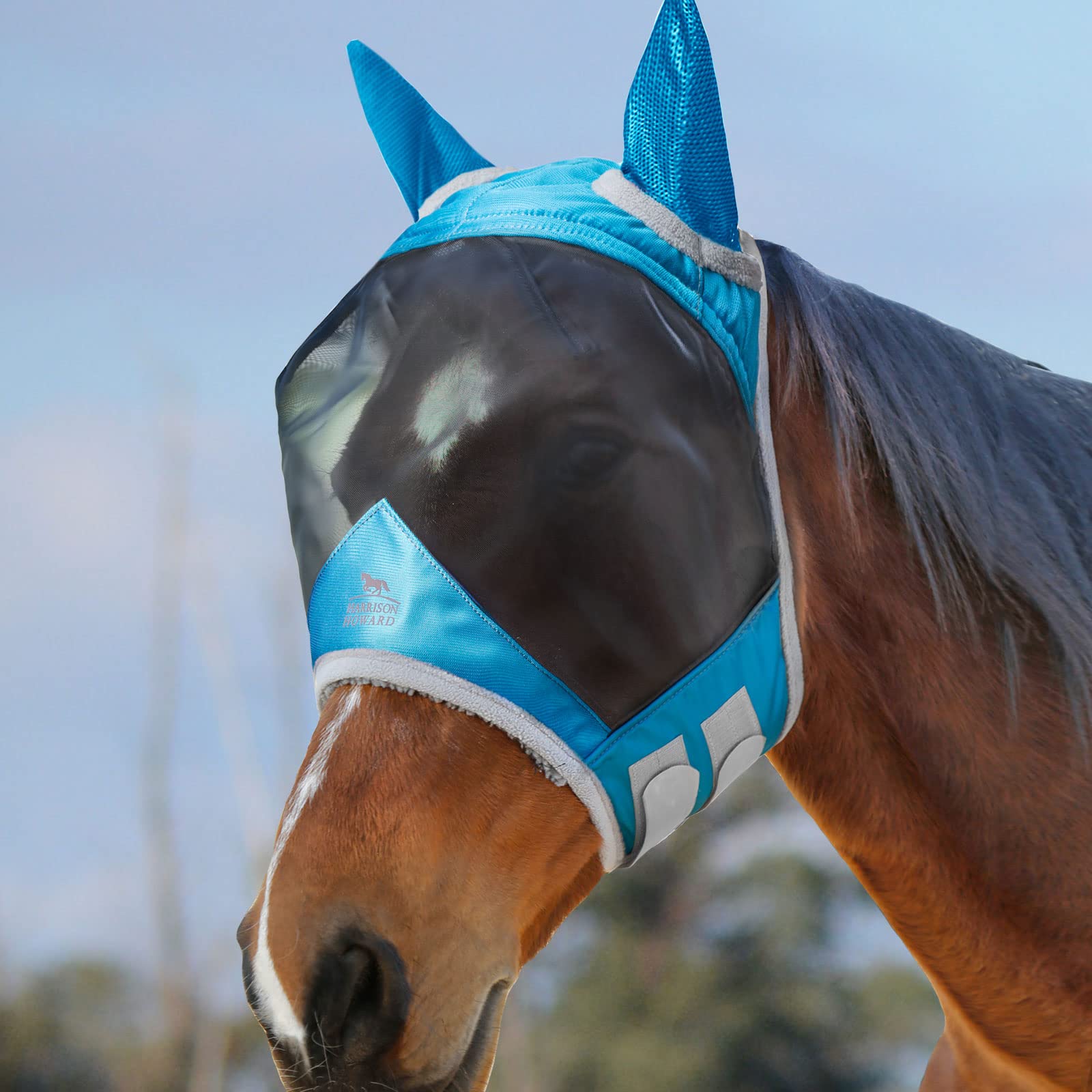 Harrison Howard CareMaster Pro masque anti-mouches cheval bleu ciel: visibilité et UV.