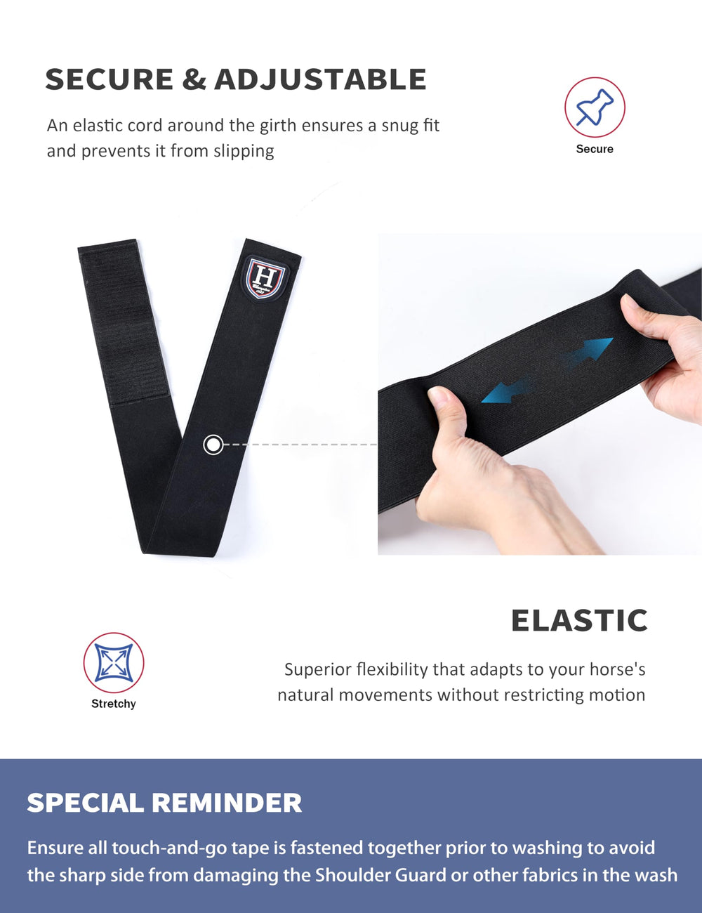 Fermetures velcro ajustables assurant un maintien sûr sans glissement.