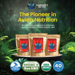 Harrison's Aliments Oiseaux, ingrédients organiques de haute qualité pour une alimentation équilibrée.