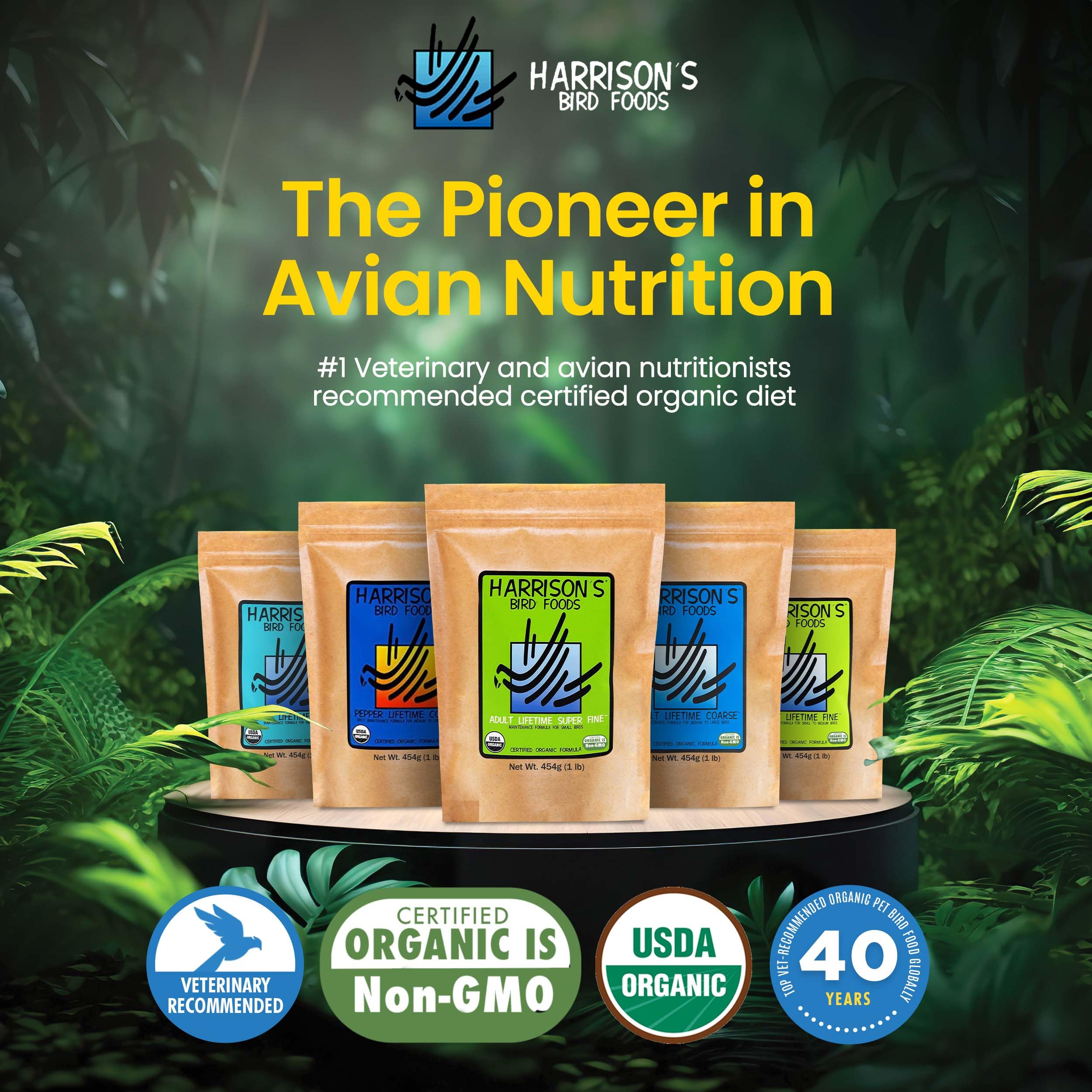 Harrison's Bird Foods – protéines et minéraux soutenant l’énergie quotidienne.
