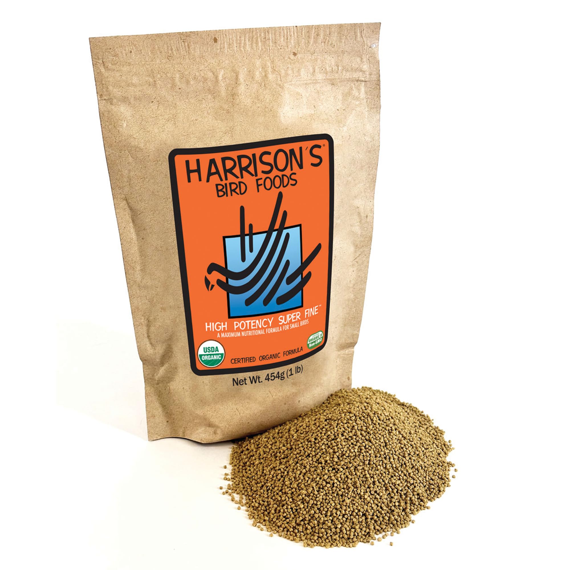 Harrison's Bird Foods Haute Puissance emballage pratique pour petits oiseaux.