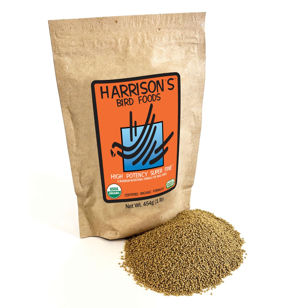 Harrison's Bird Foods Haute Puissance emballage pratique pour petits oiseaux.